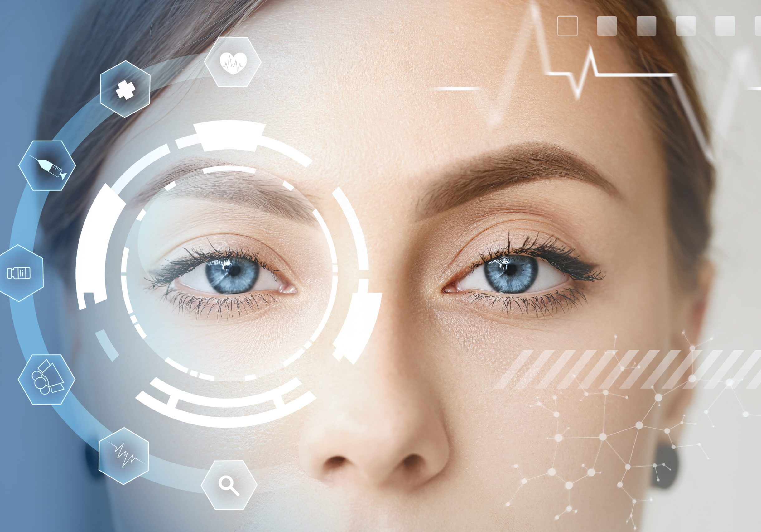 Young woman with iris scanning, closeup Young woman with iris scanning, closeup